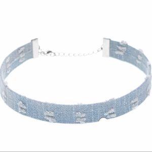 NEW Distressed Denim Choker Light Blue